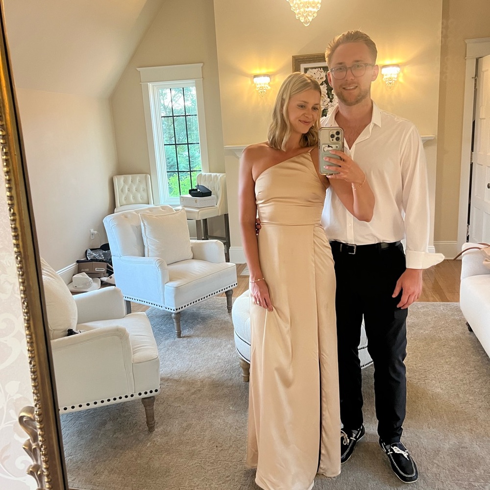 Elegant Shannon One-Shoulder Champagne Dress in Champagne Luxe